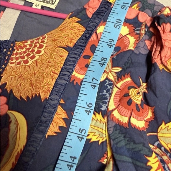 Jaase Floral Boho Floral Maxi Dress Navy Coral Long Sleeve M High Waist Peasant - Picture 6 of 6